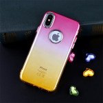 Wholesale iPhone X (Ten) Two Tone Color Hybrid Case (Hotpink Blue)